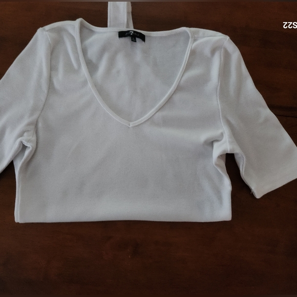 7 For All Mankind White Ribbed Bodysuits Size M Sleeveless Size L Elbow Short - Picture 9 of 16